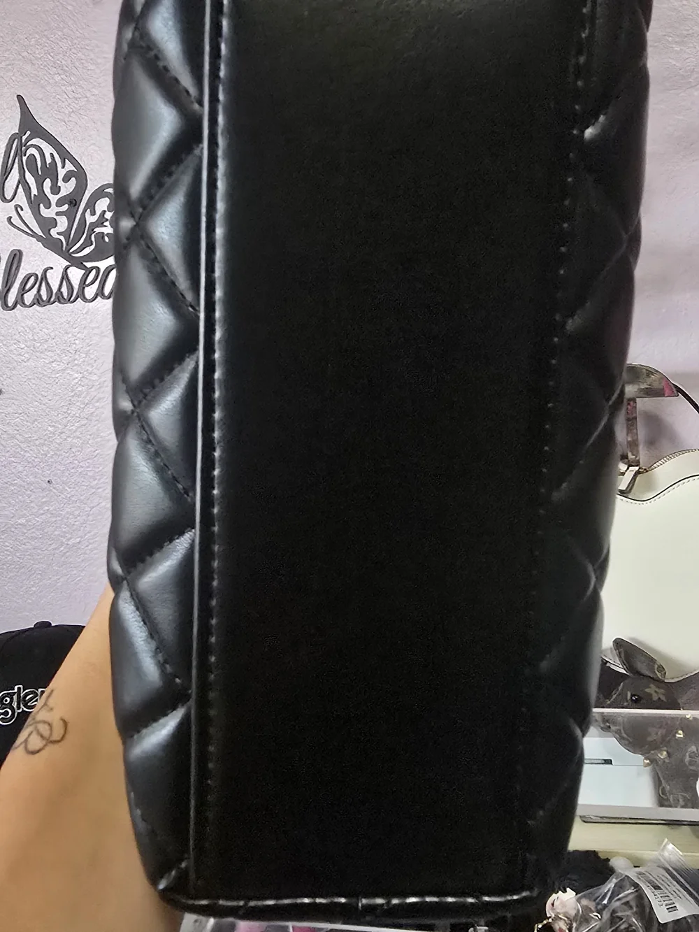 Quilted Top-Handle Bag in Black with Gold Hardware